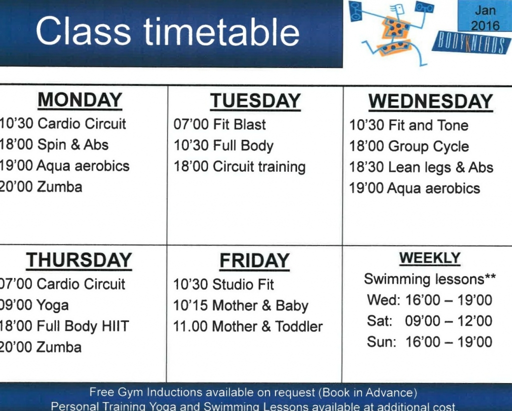 leisure centre class timetable