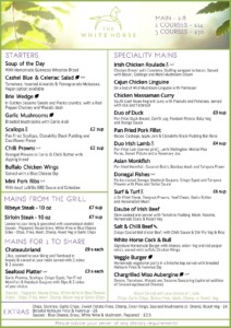 White Horse Derry Dinner Menu