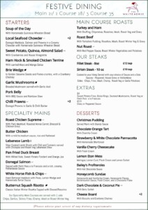 Derry Dinner Menu
